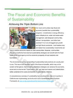 The Fiscal and Economic Benefits of Sustainability