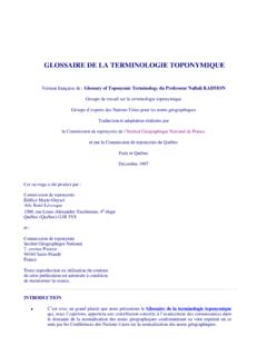 GLOSSAIRE DE LA TERMINOLOGIE TOPONYMIQUE