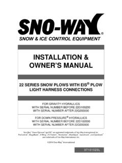 INSTALLATION &amp; OWNER’S MANUAL - Sno-Way