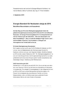 Presseinfo: Energie-Standard f&#252;r Neubauten steigt …