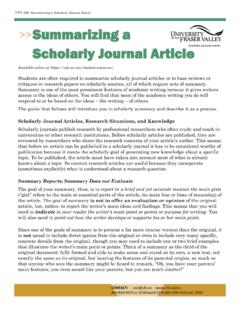 UFV ASC Summarizing a Scholarly Journal Article