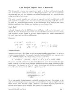 SAT Subject Physics Facts &amp; Formulas Math Stuﬀ