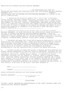Equine Activity Release and Hold Harmless Agreement 1. I ...