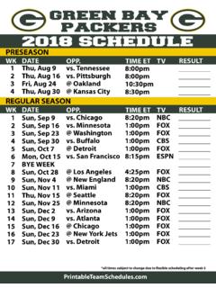 GREEN BAY PACKERS 2018 SCHEDULE - Printable Team … / green-bay-packers ...