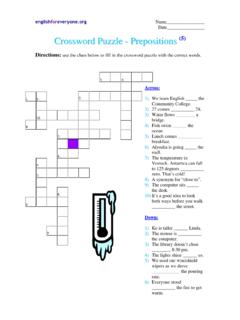Crossword Puzzle - Prepositions - English Worksheets