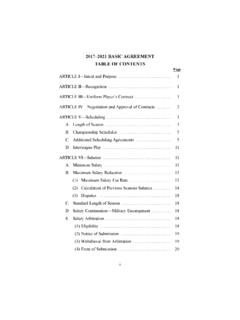 2017–2021 BASIC AGREEMENT TABLE OF CONTENTS