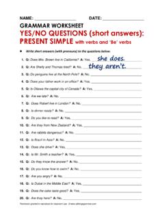 NAME: DATE: GRAMMAR WORKSHEET YES/NO QUESTIONS …