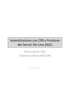 Autenticazione con CRS e fruizione dei Servizi On-Line (SOL)