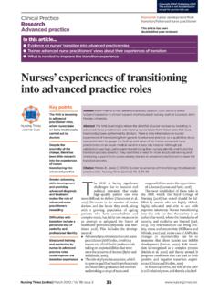 Nurses’ experiences of transitioning into advanced ...