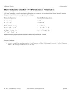 Student Worksheet for Two Dimensional Kinematics