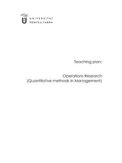 Teaching plan: Operations Research (Quantitative methods ...