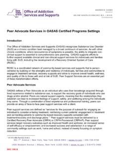 Peer Advocate Services in OASAS Certified Programs Settings