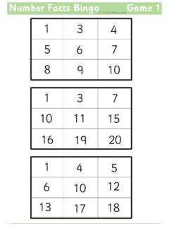Number Facts Bingo Game 1 - ictgames
