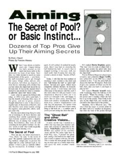 The Secret of Pool? or Basic Instinct - www sfbilliards com