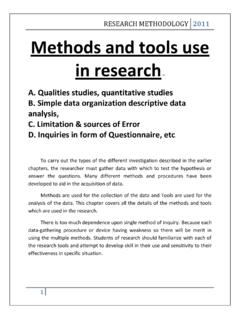 RESEARCH METHODOLOGY Methods and tools use in research