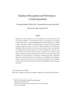 Employee Recognition and Performance - A Field Experiment