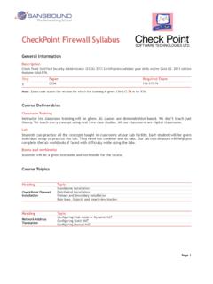 CheckPoint Firewall Syllabus - Sansbound