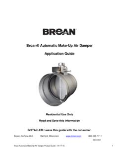 Broan&#174; Automatic Make-Up Air Damper Application Guide