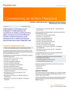 Commencing an Action: Maryland - Kramon &amp; Graham PA