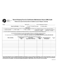 Record Keeping Form for Certification Maintenance Hours ...