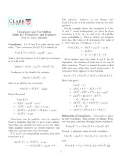 Covariance and Correlation Math 217 Probability and ...