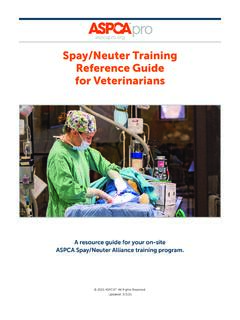 Spay/Neuter Training Reference Guide for Veterinarians
