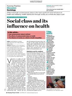 Social class and its influence on health - EMAP