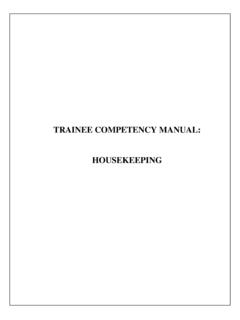 TRAINEE COMPETENCY MANUAL: HOUSEKEEPING