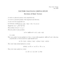 VECTOR CALCULUS: USEFUL STUFF Revision of Basic Vectors