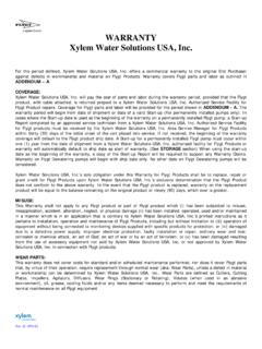WARRANTY Xylem Water Solutions USA, Inc. - Ready Pumps