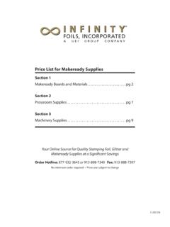 Price List for Makeready Supplies - Infinity Foils