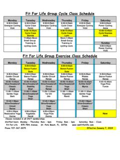 Fit For Life Group Exercise Class Schedule