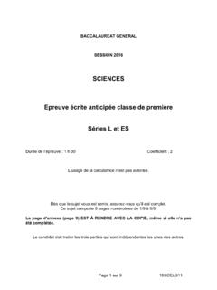 SCIENCES Epreuve &#233;crite anticip&#233;e classe de …