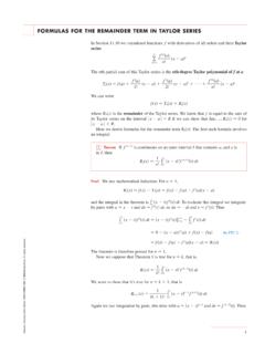 FORMULAS FOR THE REMAINDER TERM IN TAYLOR SERIES