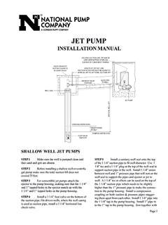 JET PUMP INSTALLATION - National Pump Company