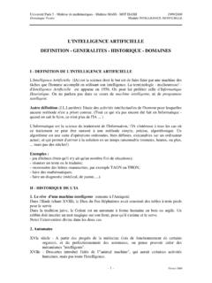 L'INTELLIGENCE ARTIFICIELLE DEFINITION - GENERALITES ...