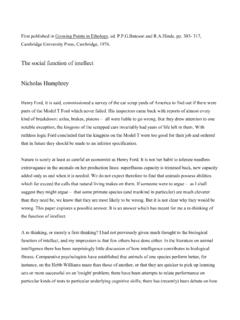 The social function of intellect Nicholas Humphrey
