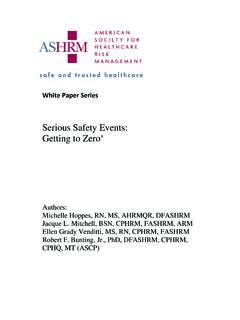 Serious Safety Events: Getting to Zero - ASHRM