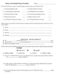 Kinetic and Potential Energy Worksheet Name