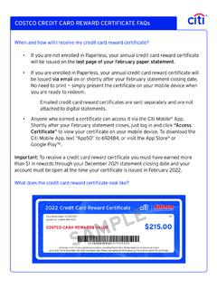 COSTCO CREDIT CARD REWARD CERTIFICATE FAQs - Citi
