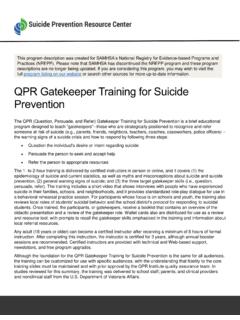 QPR Gatekeeper Training for Suicide Prevention