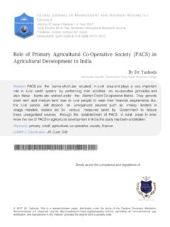 Role of Primary Agricultural Co-Operative Society (Pacs ...