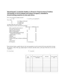 Questionnaire created for Studies on Women’s …