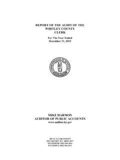REPORT OF THE AUDIT OF THE WHITLEY COUNTY …