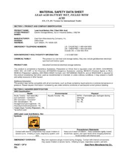 MATERIAL SAFETY DATA SHEET LEAD ACID BATTERY WET, …