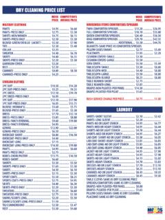 DRY CLEANING PRICE LIST