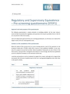 Regulatory and Supervisory Equivalence – Pre-screening ...