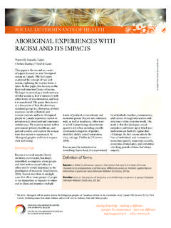 Aboriginal Experiences with Racism and its Impacts - NCCAH