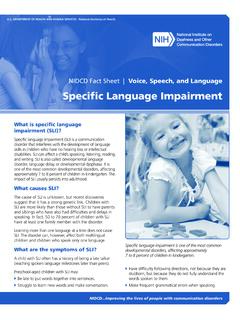 Specific Language Impairment - NIDCD