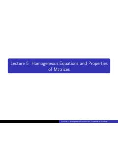 Lecture 5: Homogeneous Equations and Properties of Matrices